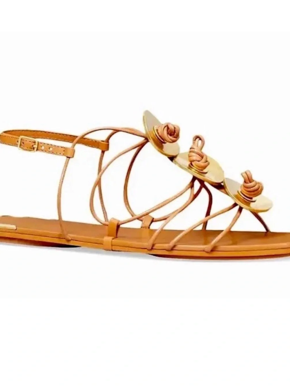 Tory Burch Artisanal Knot Tan Leather Sandal with Gold Accents